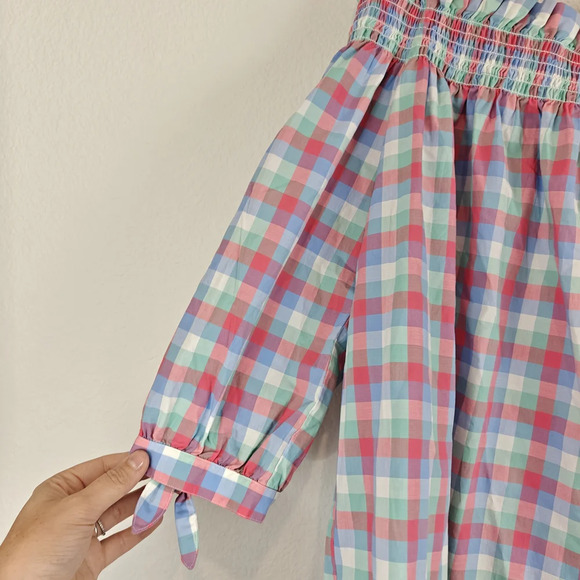 Kate Spade Nwot Madras Plaid Off Shoulder Cotton Top Broome St Size M - Picture 7 of 12